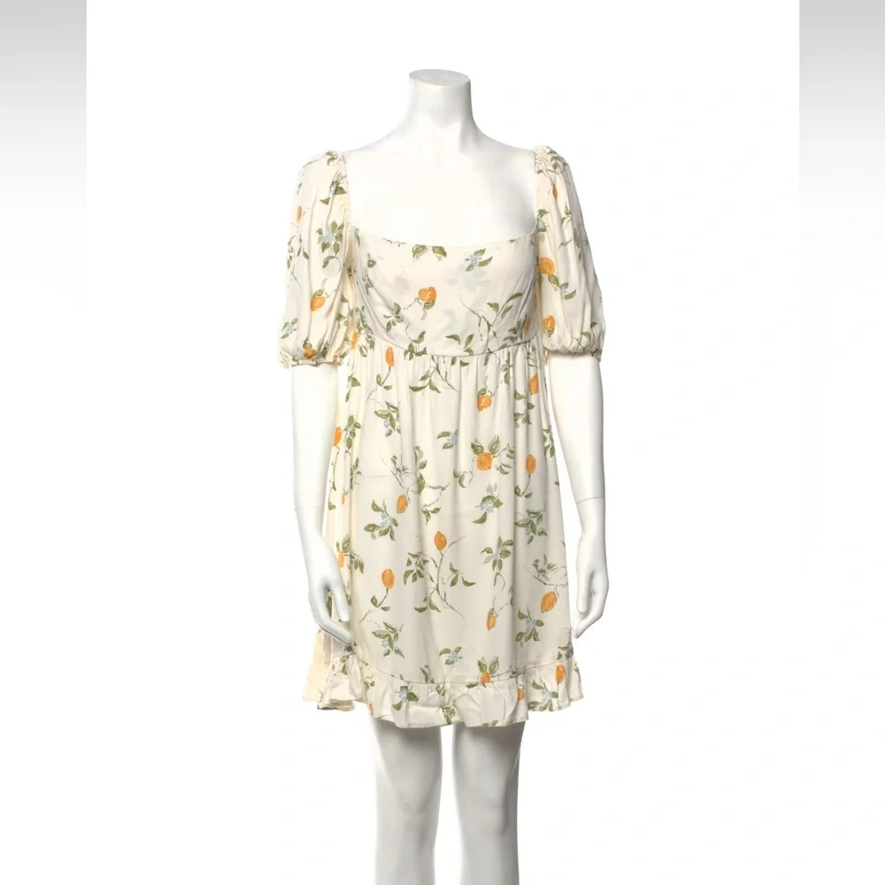 Reformation Lemon Print Puff Sleeve Dress | Bristol in Citron - Picture 4 of 8